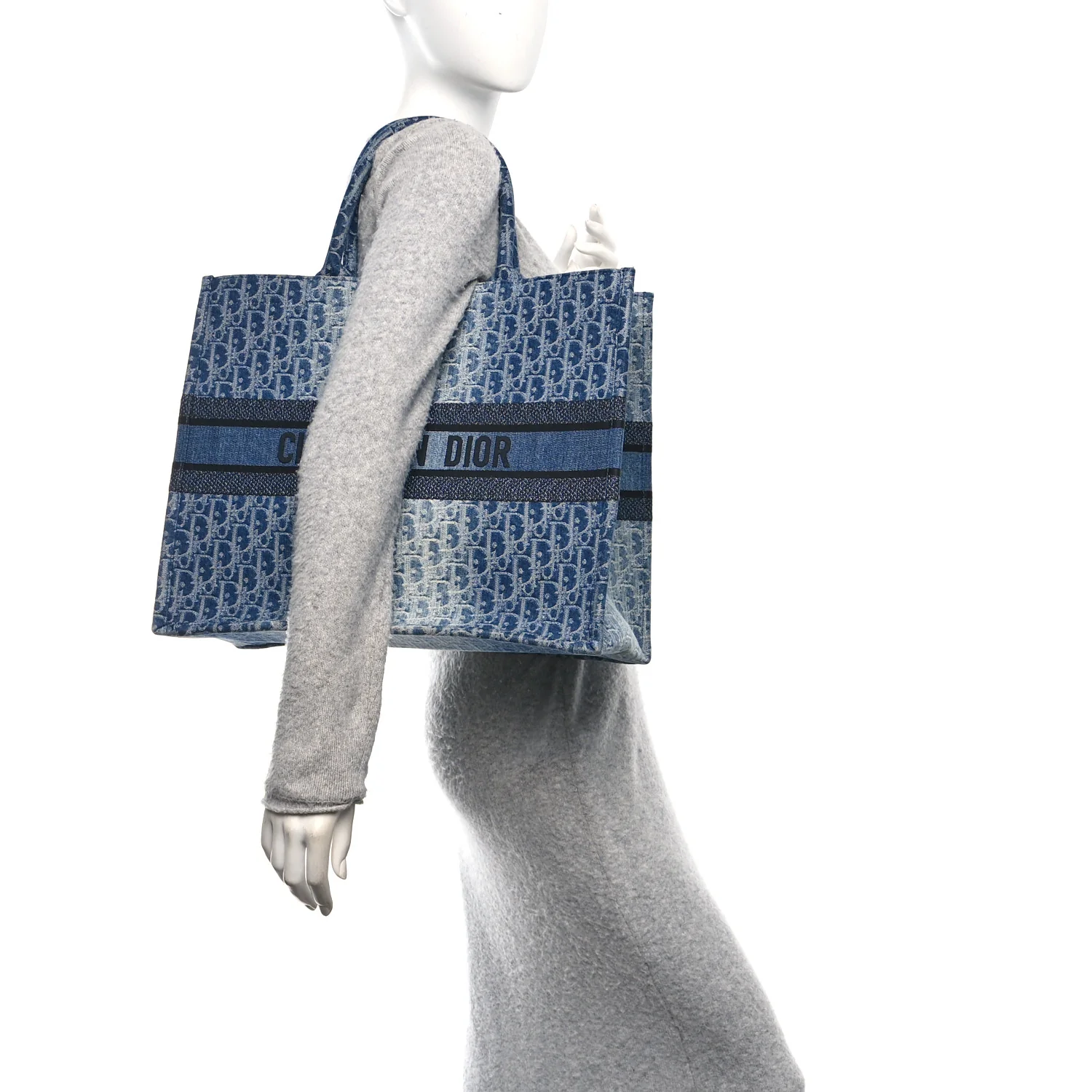 Oblique Denim Large Book Tote Blue - Top Club
