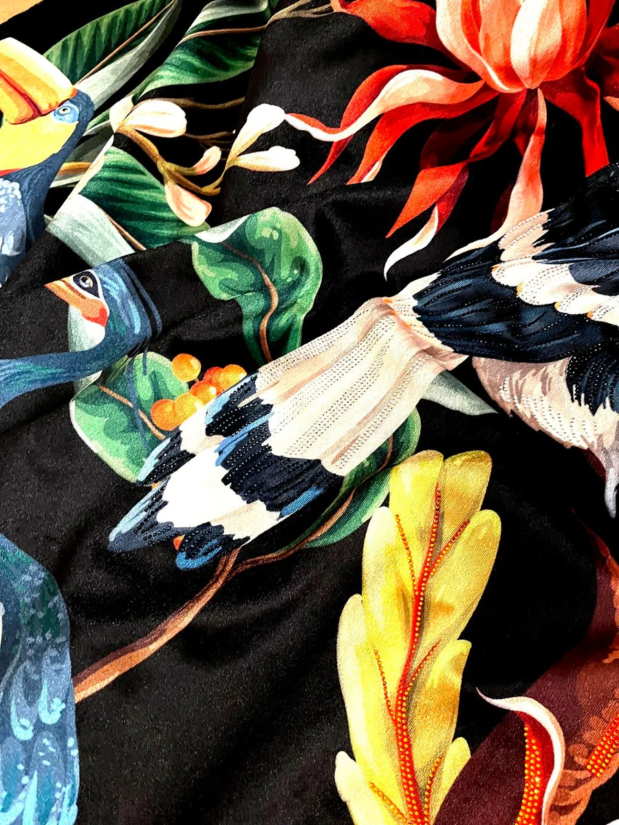 Luxury blanket Pompöös by Jungle black / multicolored with lots of glitter stones - Pompöös blanket designed by Harald Glööckler Jungle