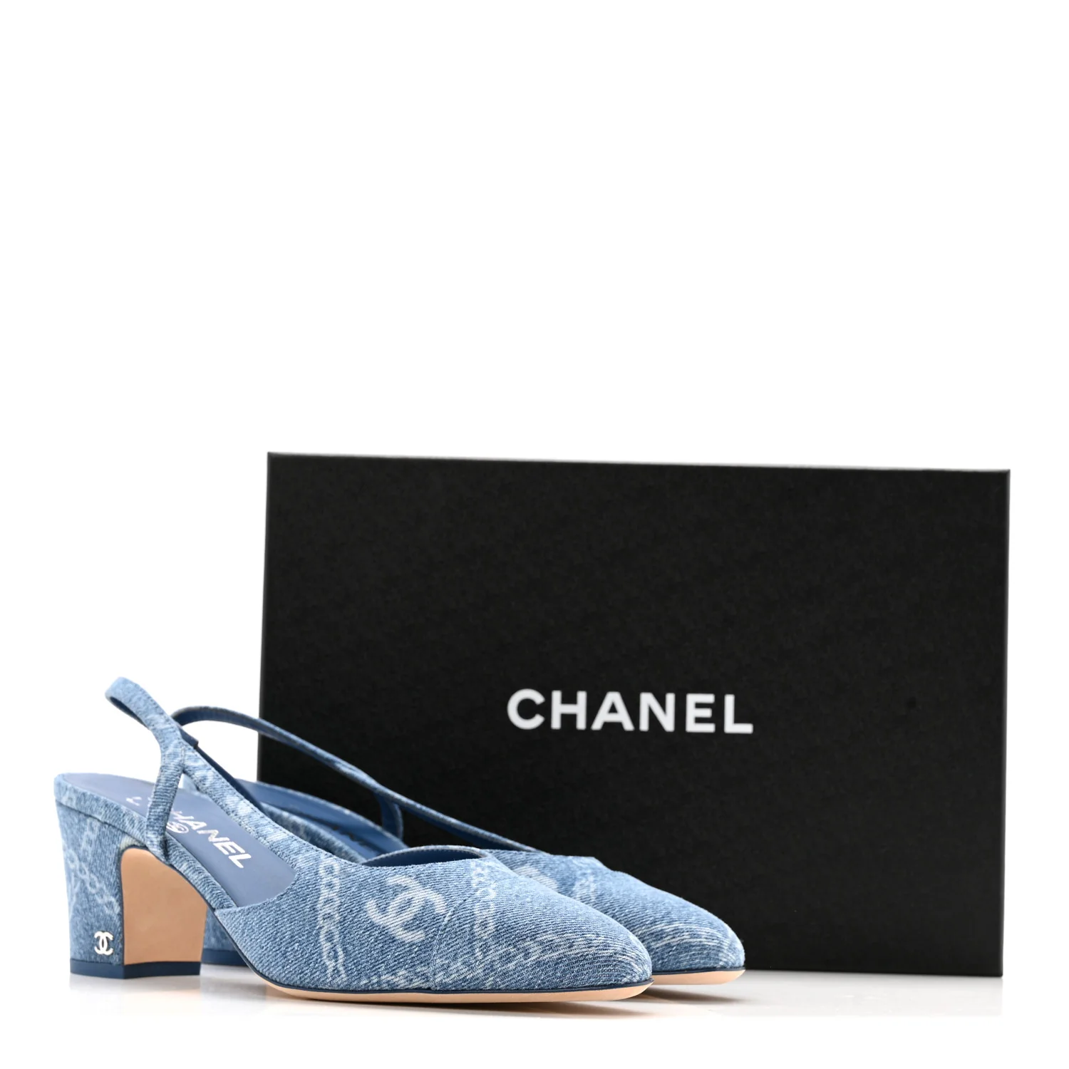 Denim Cap Toe Denim Slingback Pumps 39 Blue - Top Club