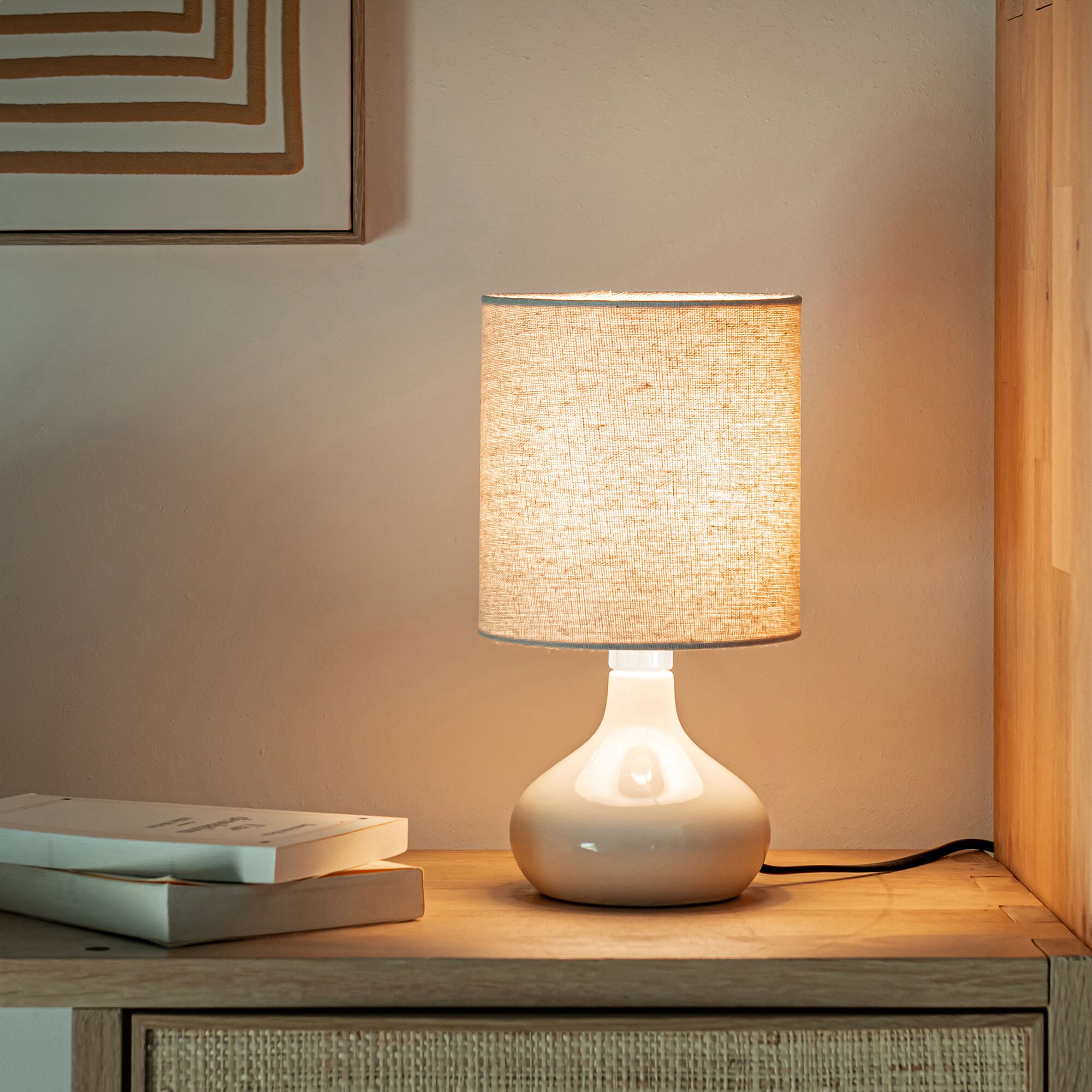 CLEON - Lampe en céramique et lin - blanc