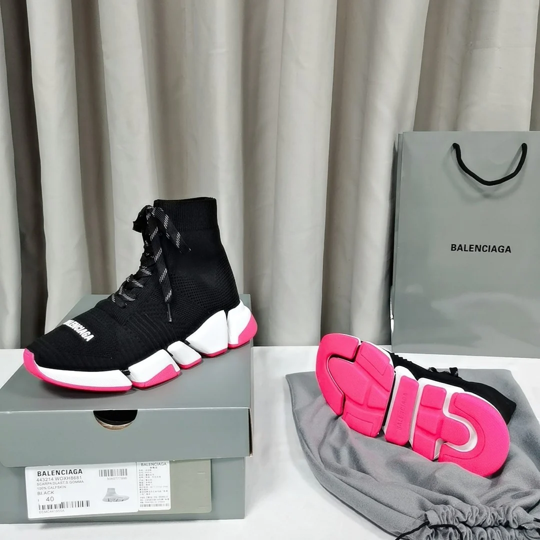 Balenciaga Unisex Black Pink Accent Lace-up Sock Sneakers Fashion Statement for Men and Women - Sneaker Replica Workshop