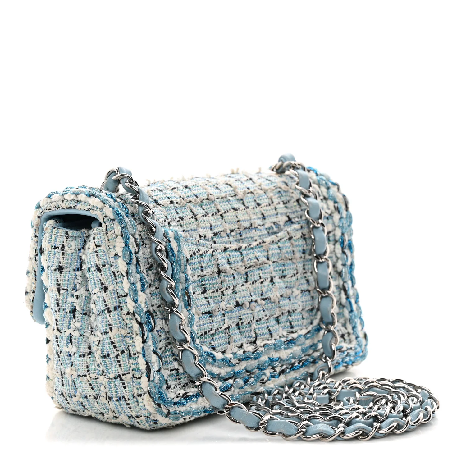 Tweed Braid Mini Flap Blue White Navy - Top Club