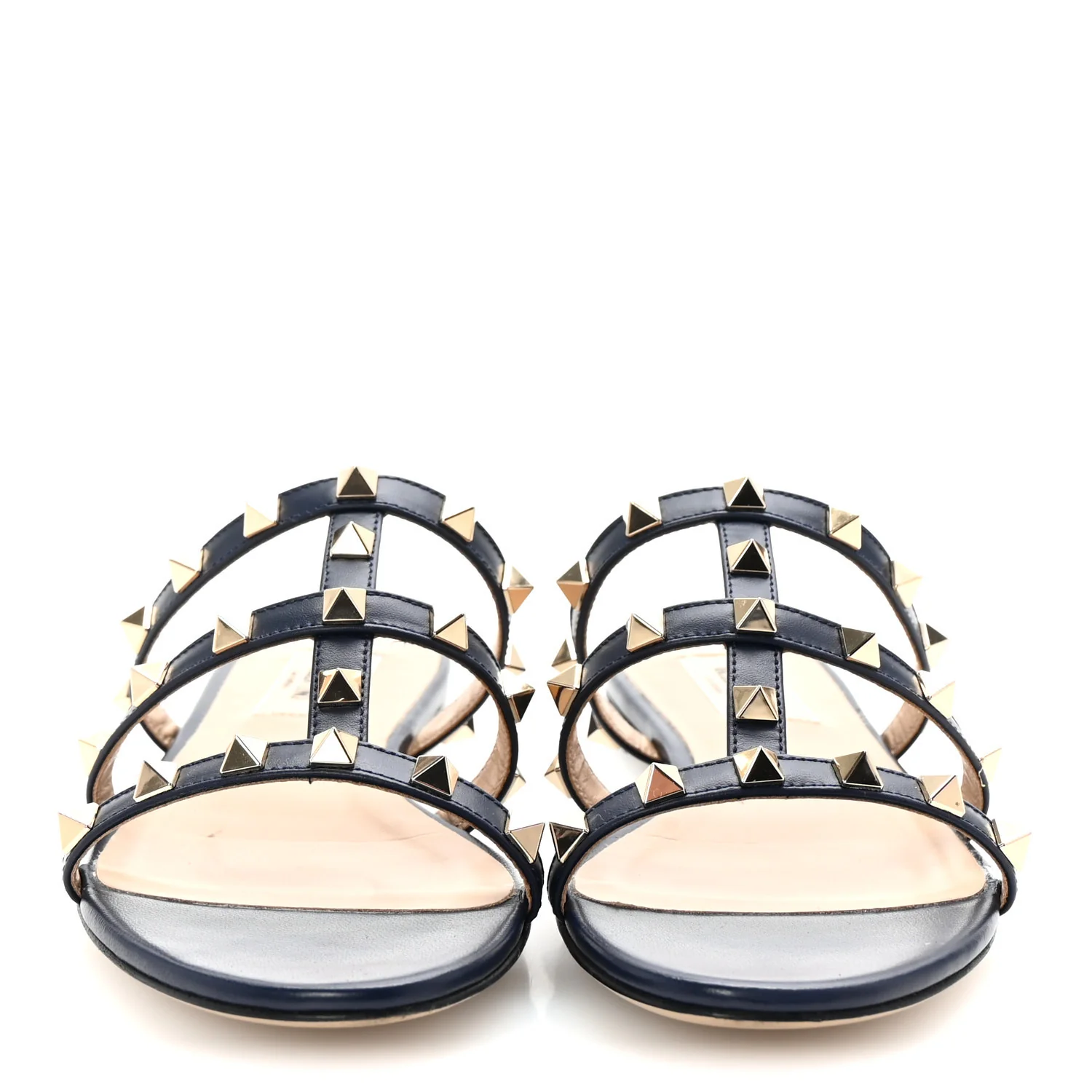 Nappa Rockstud Caged Flat Slide Sandals 35 Marine - Top Club