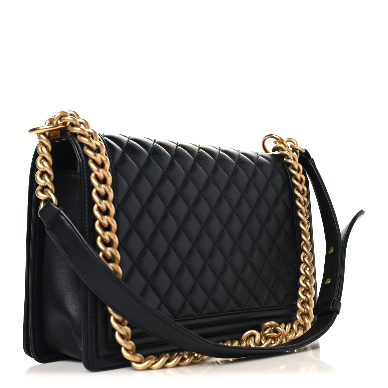Lambskin Quilted New Medium Boy Flap Black - Top Club