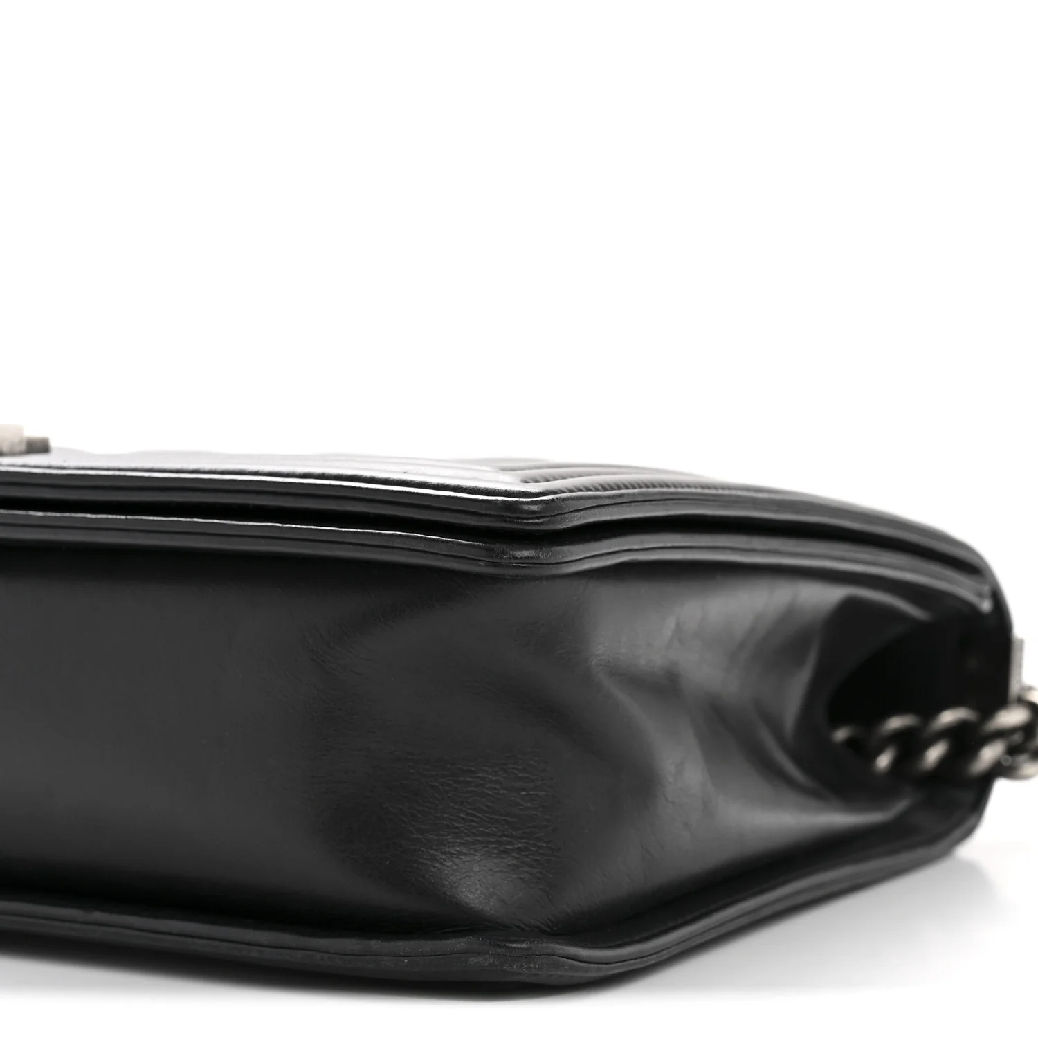 Calfskin Embossed Stitch Large Boy Flap Black - Top Club