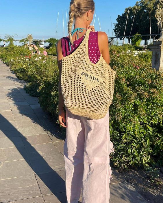 Prada Raffia Tote Bag-Khaki - Top Club