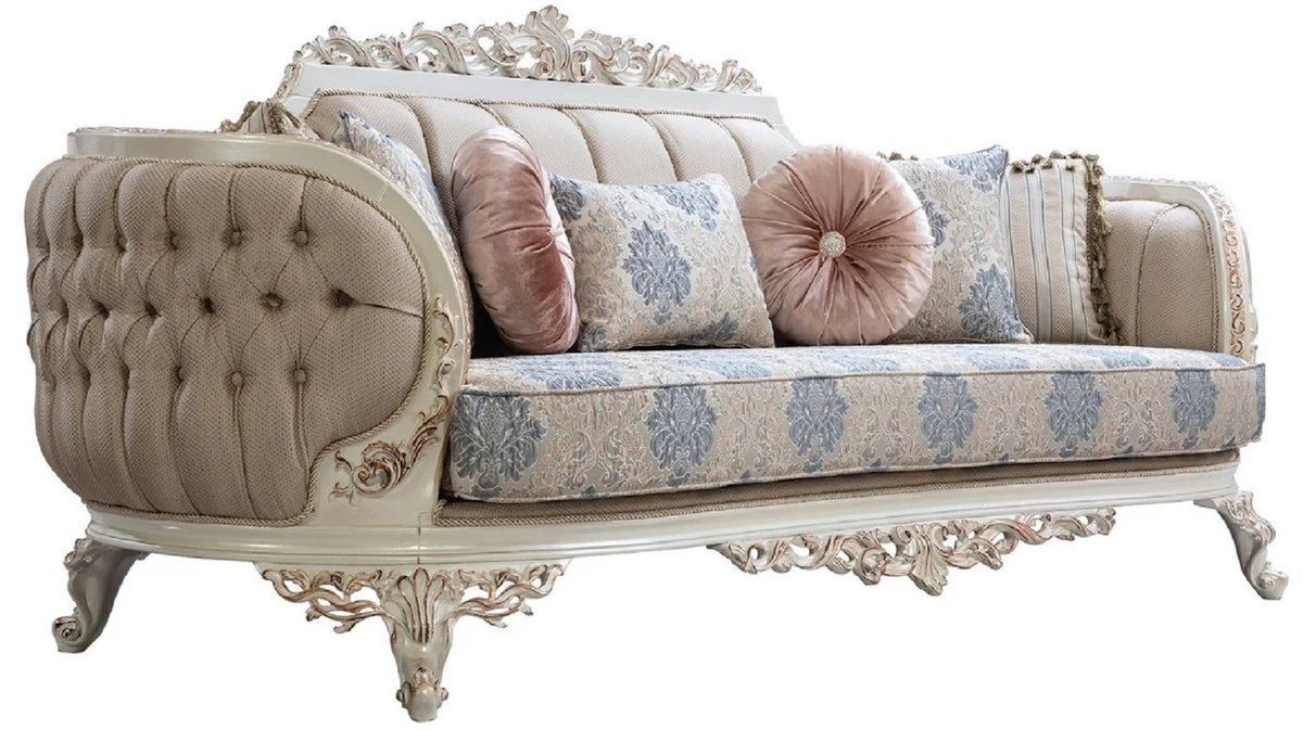 Luxury Baroque Living Room Set Multicolored / Cream White / Copper - 2 Baroque Sofas & 2 Baroque Armchairs & 1 Baroque Coffee Table - Luxury Living Room Furniture in Baroque Style - Baroque Furniture