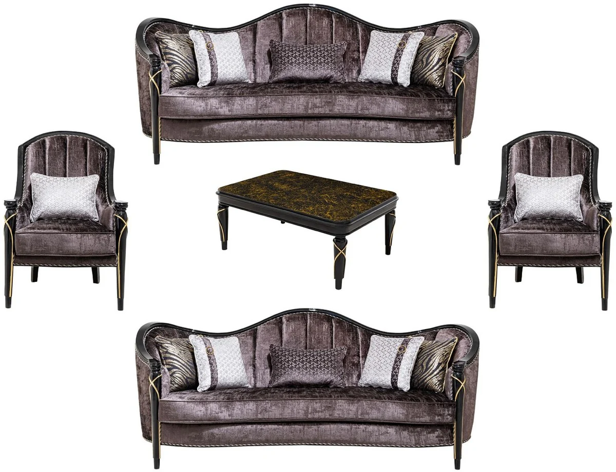 Luxury Baroque Living Room Furniture Set Purple/Black/Gold