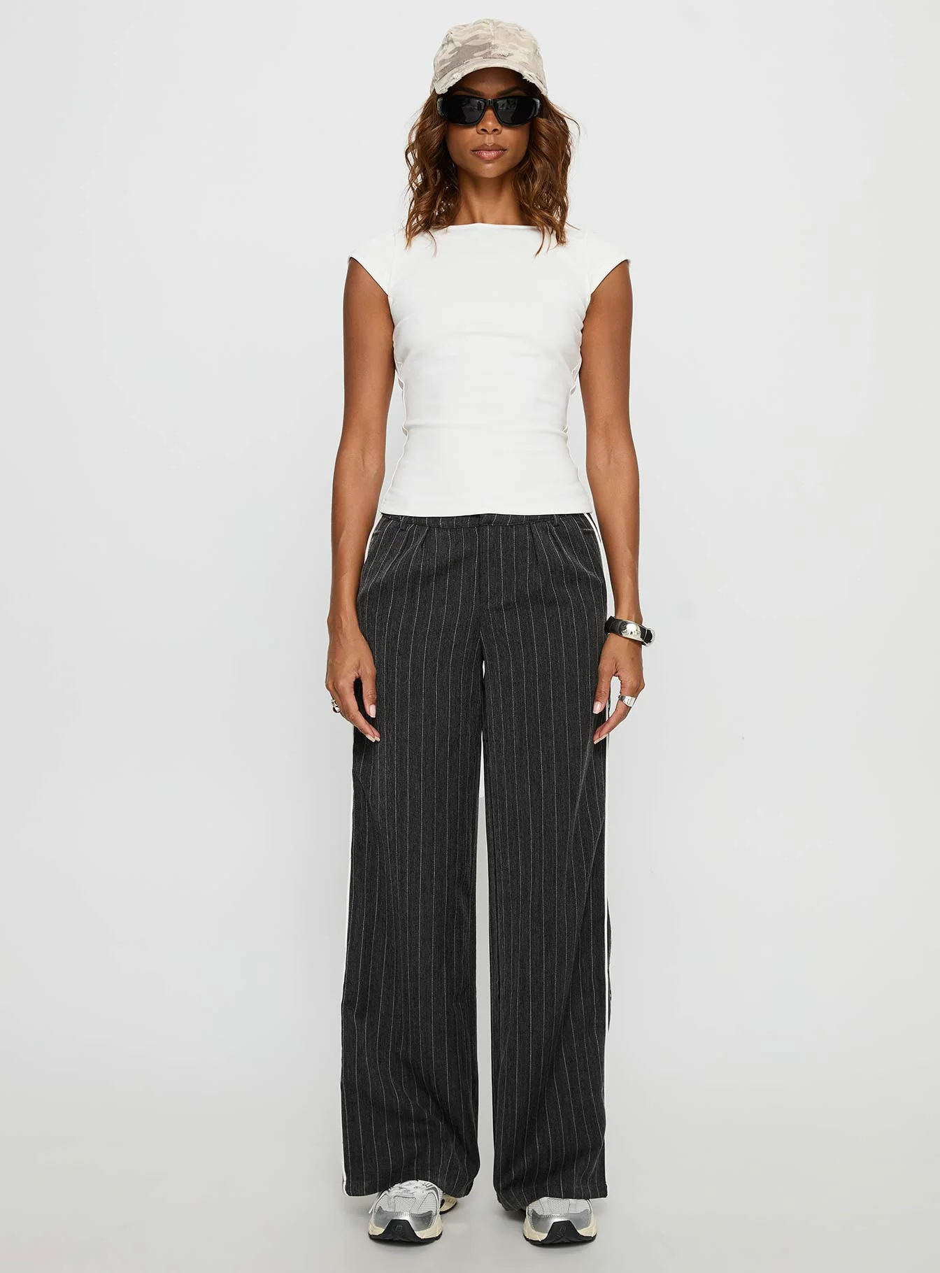 Knowla Pleated Trouser Pant Grey Pinstripe