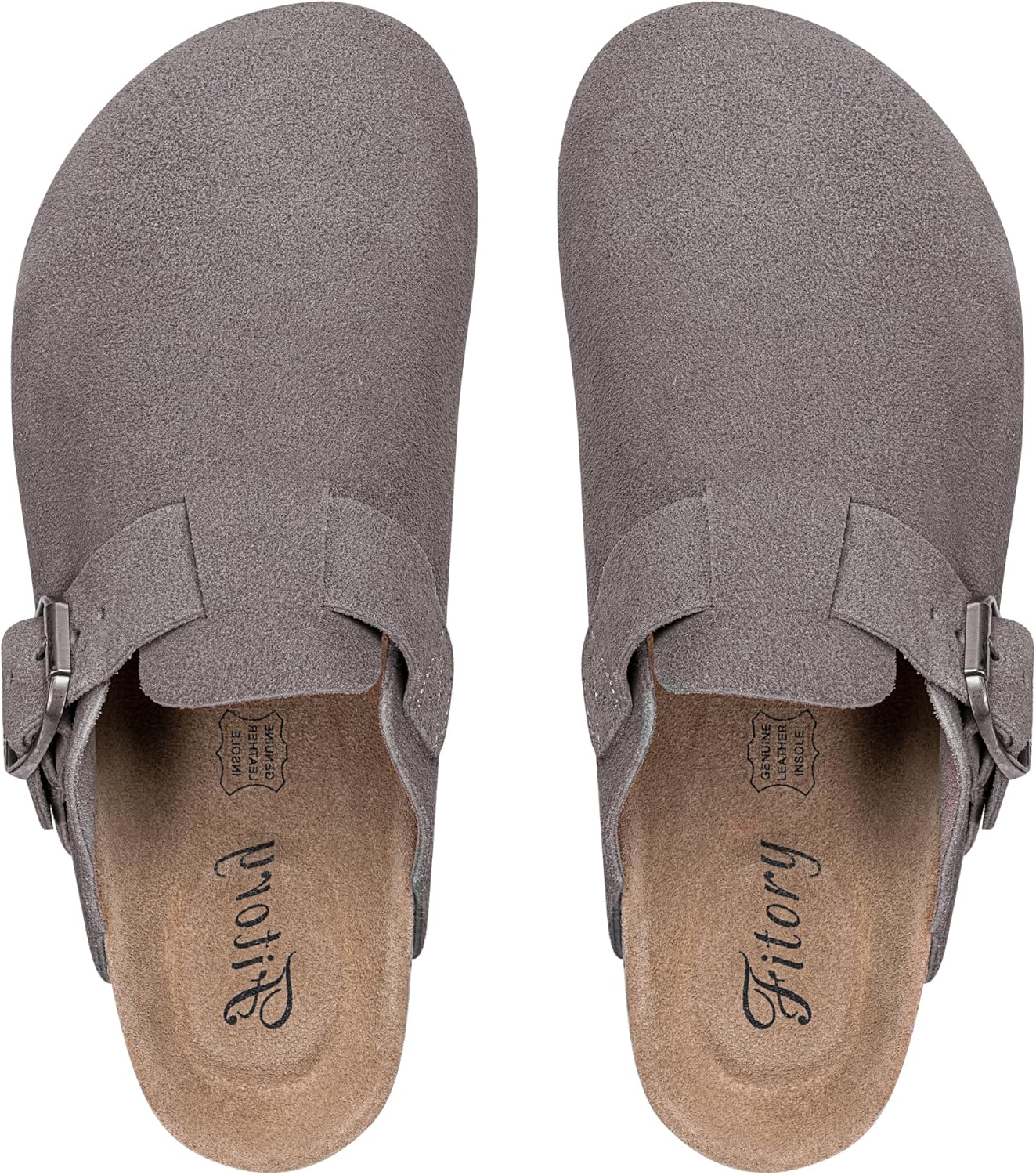 FITORY Womens Clogs Slip-on Potato Shoes Leather Mules with Suede Cork Footbed Size 6-11
