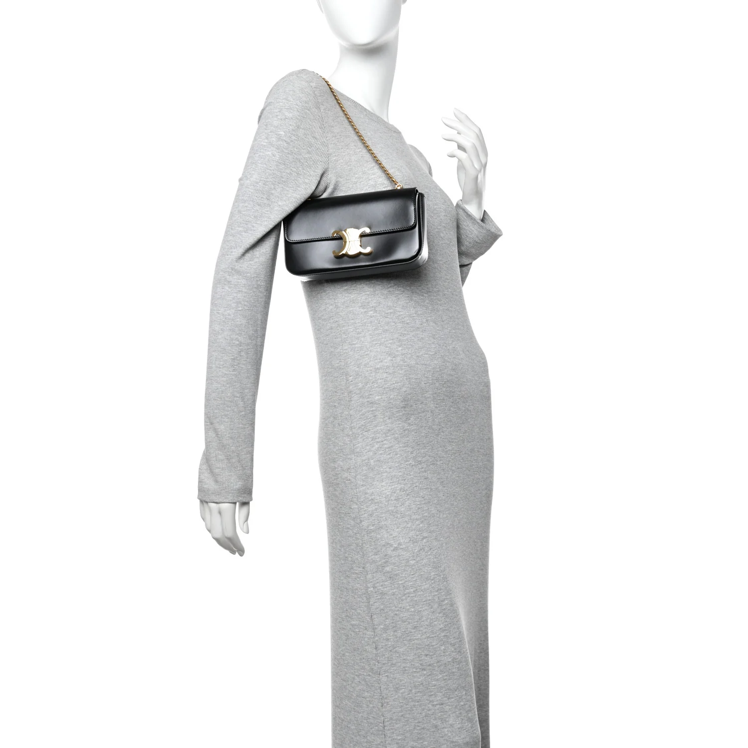 Shiny Calfskin Triomphe Chain Shoulder Bag Black