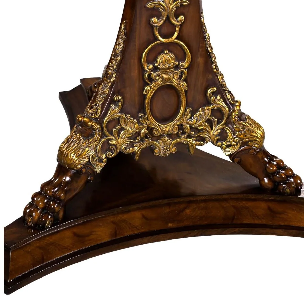 Luxury baroque dining table dark brown inlaid / gold Ø 135 cm - Round baroque style solid wood kitchen table - Luxury dining room furniture in baroque style - Baroque dining room furniture