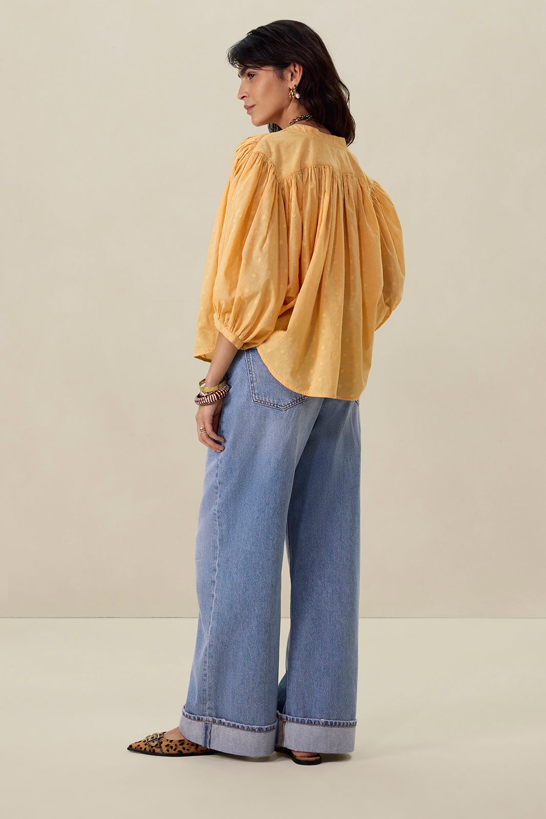 Lichtoranje jacquard blouse