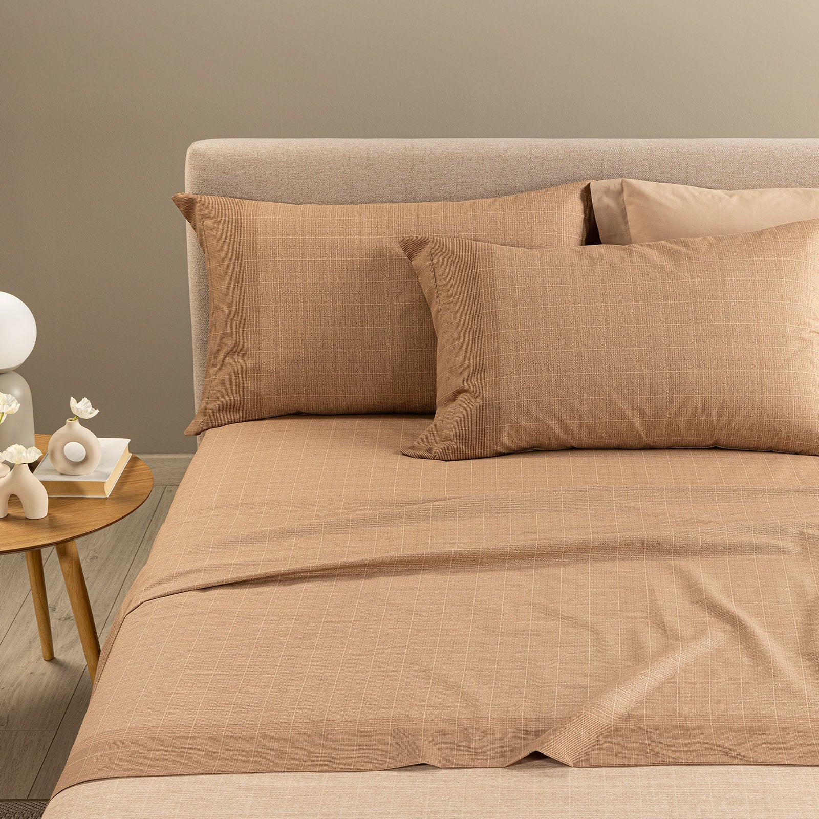 Completo Lenzuola In Cotone Dylan Matrimoniale Tortora Caleffi