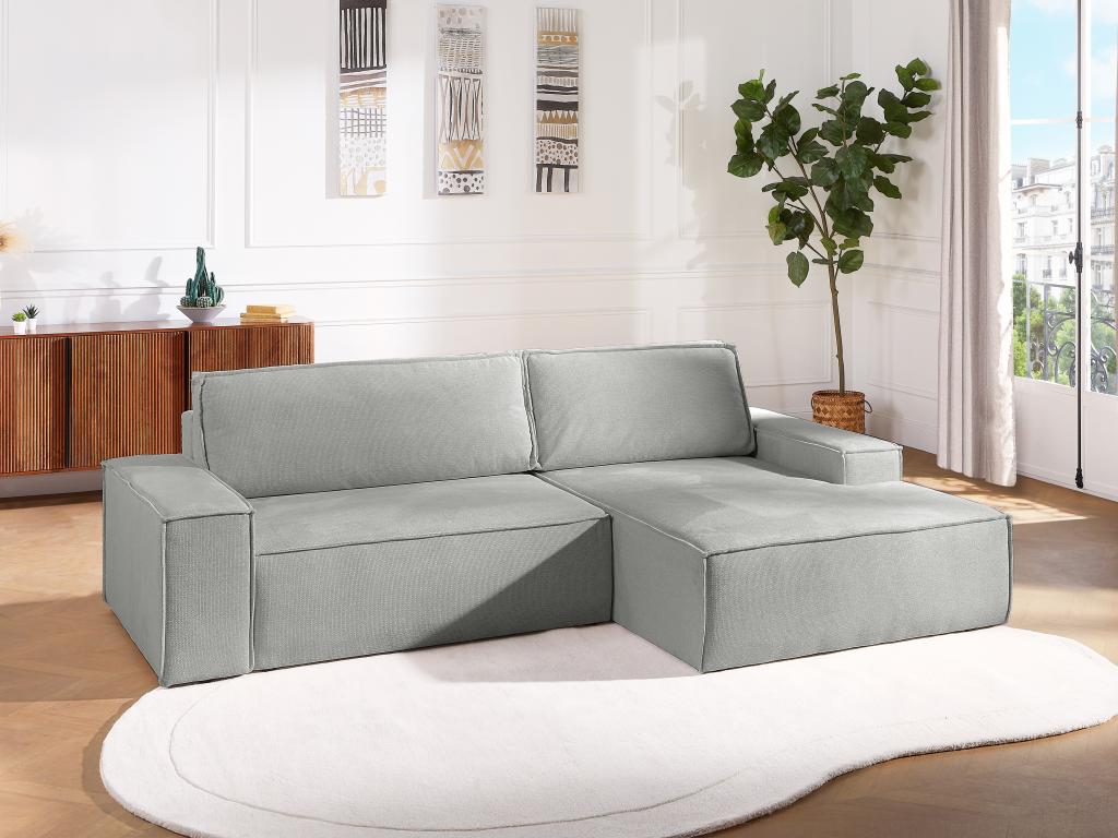 Sofá cama esquinero derecho de tela texturizada gris AMELIA