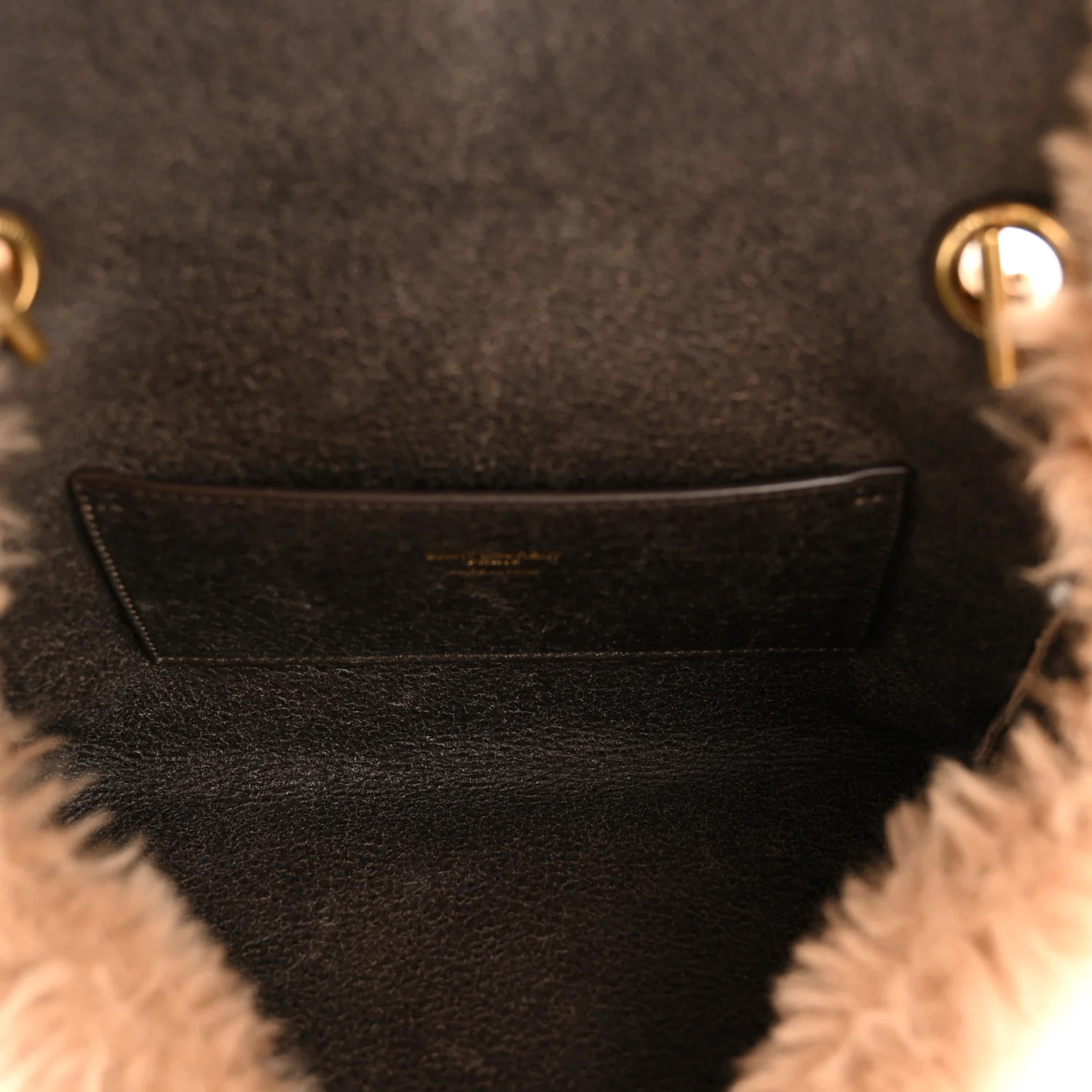 Shearling Calfskin Small Reversible Monogram Kate Satchel Ecru Dark Brown - Top Club