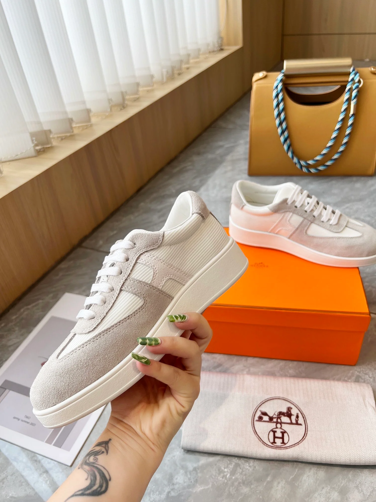 Hermes Women's Sneakers Iconic H Logo Leather Casual Fashion Shoes - Sneaker Replica Workshop