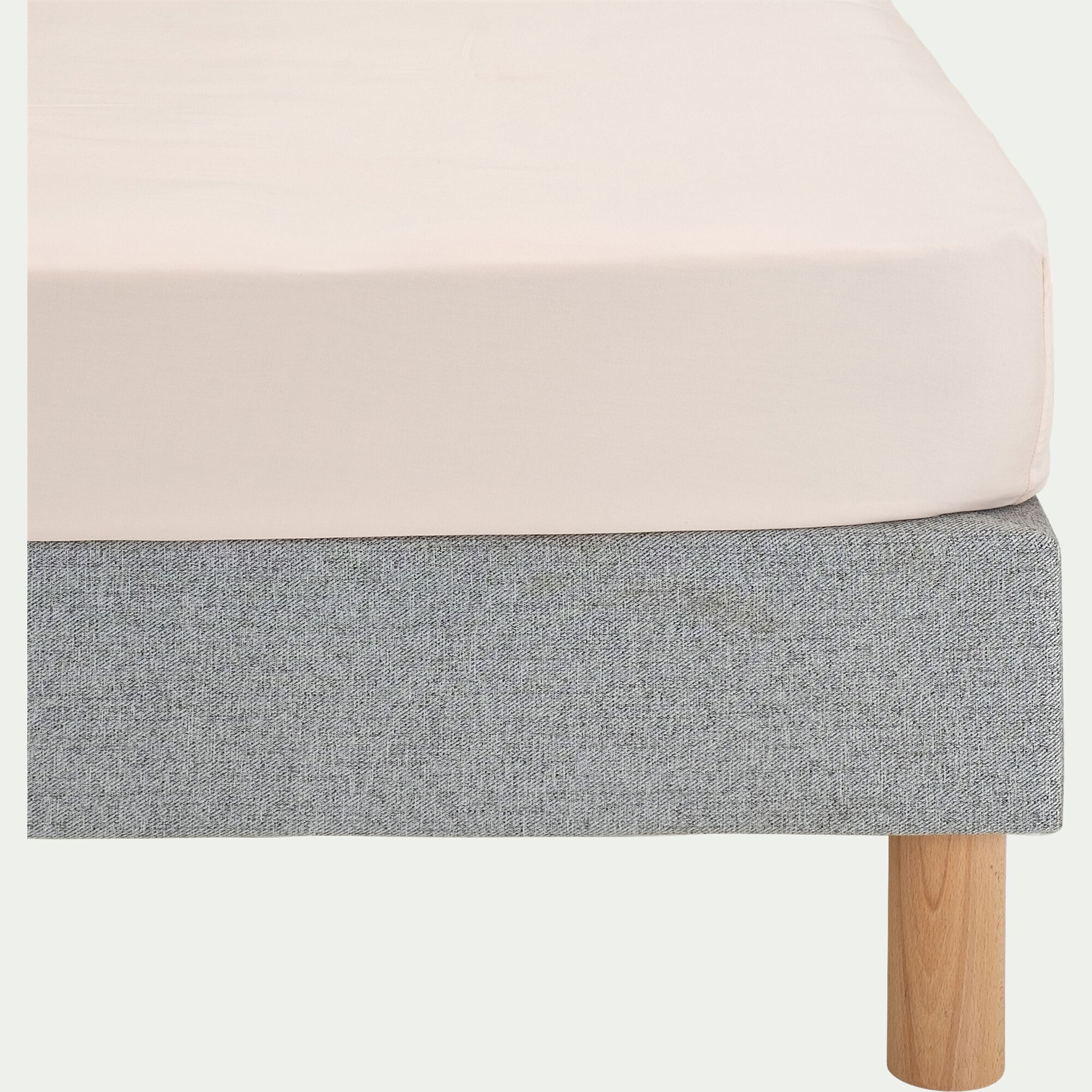 SATINE - Drap housse en satin lavé 140x200cm B30cm - rose pétale