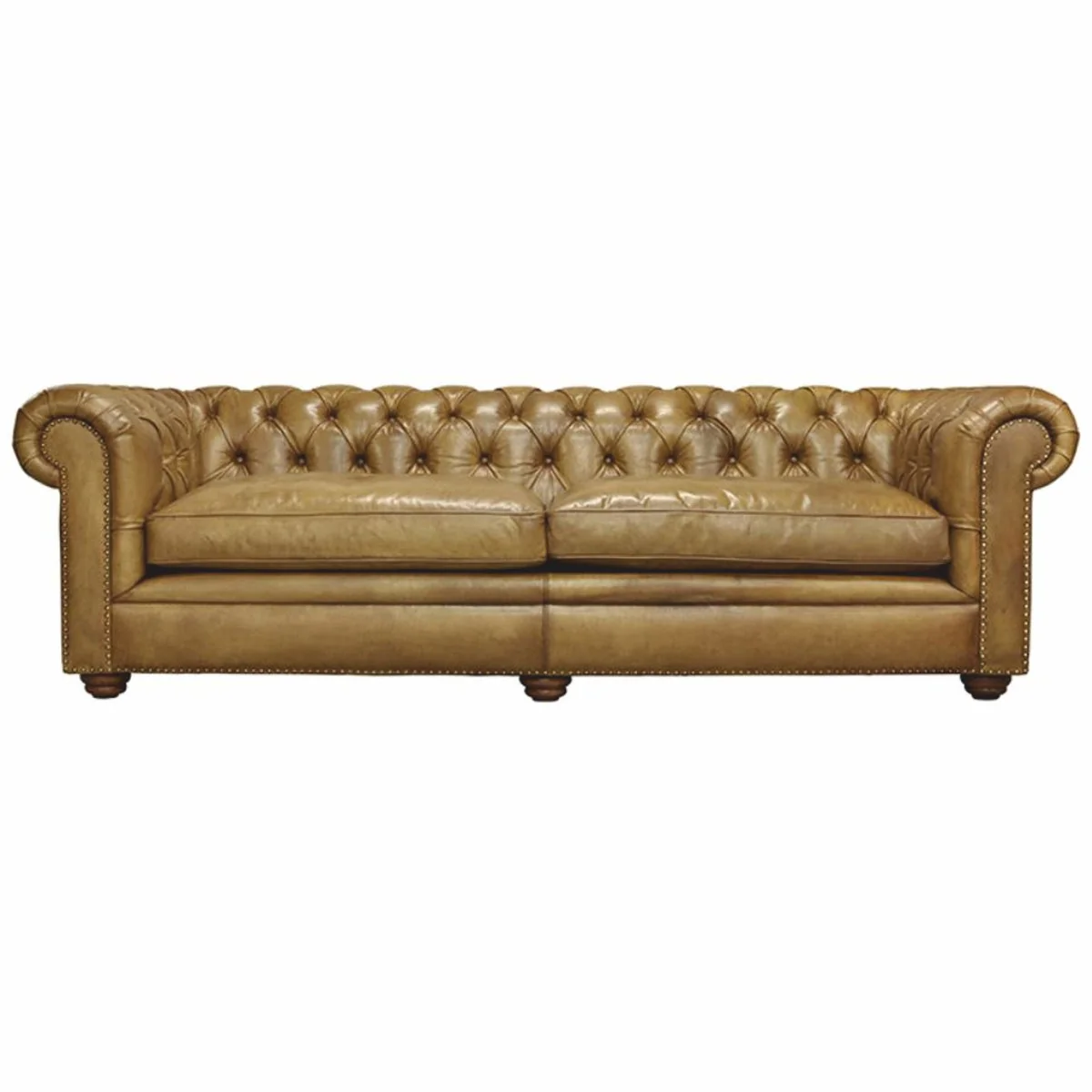 Luxury Chesterfield Leather Sofa Light Brown / Dark Brown 242 cm - Real Leather Furniture