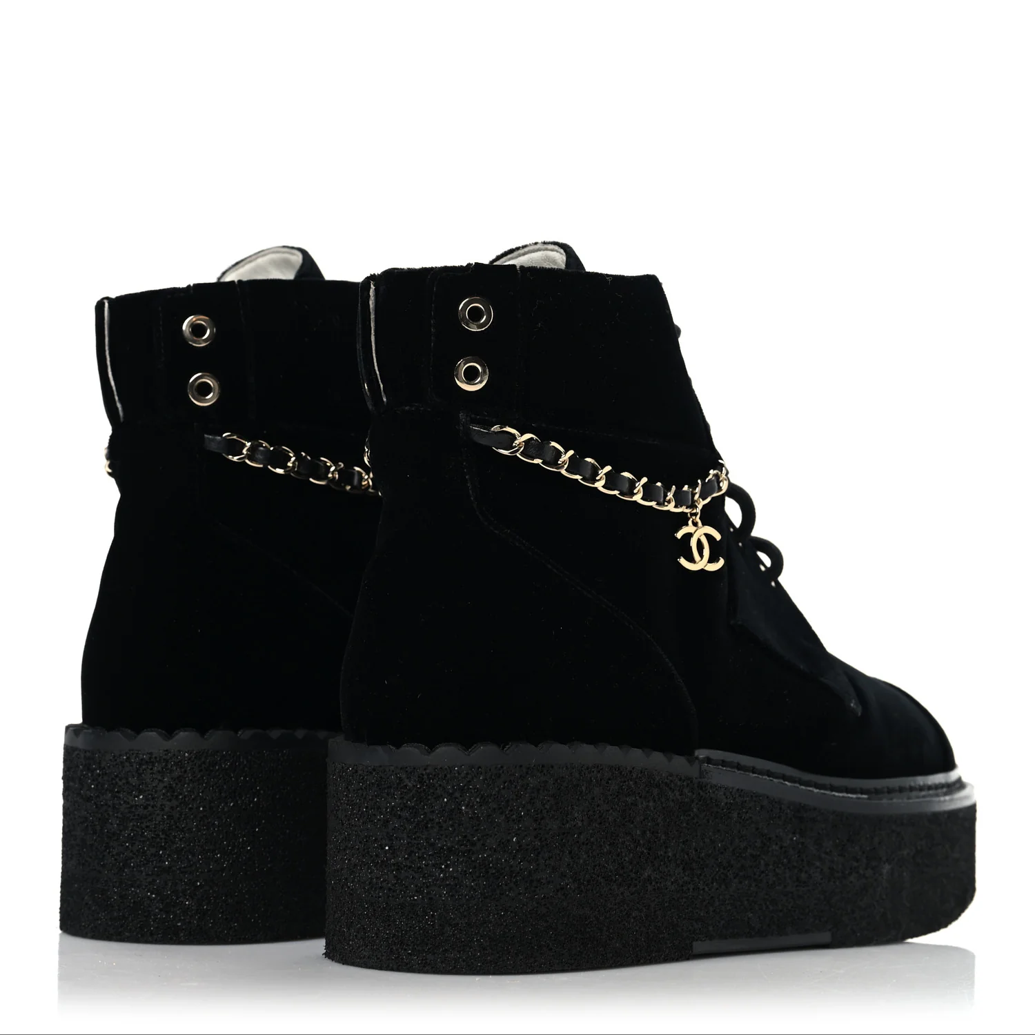 Velvet Chain Lace Up CC Short Boots 37 Black - Top Club