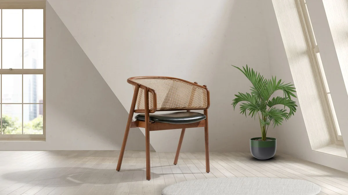 Luxury dining room chair with armrests brown / natural / dark green H. 77 cm