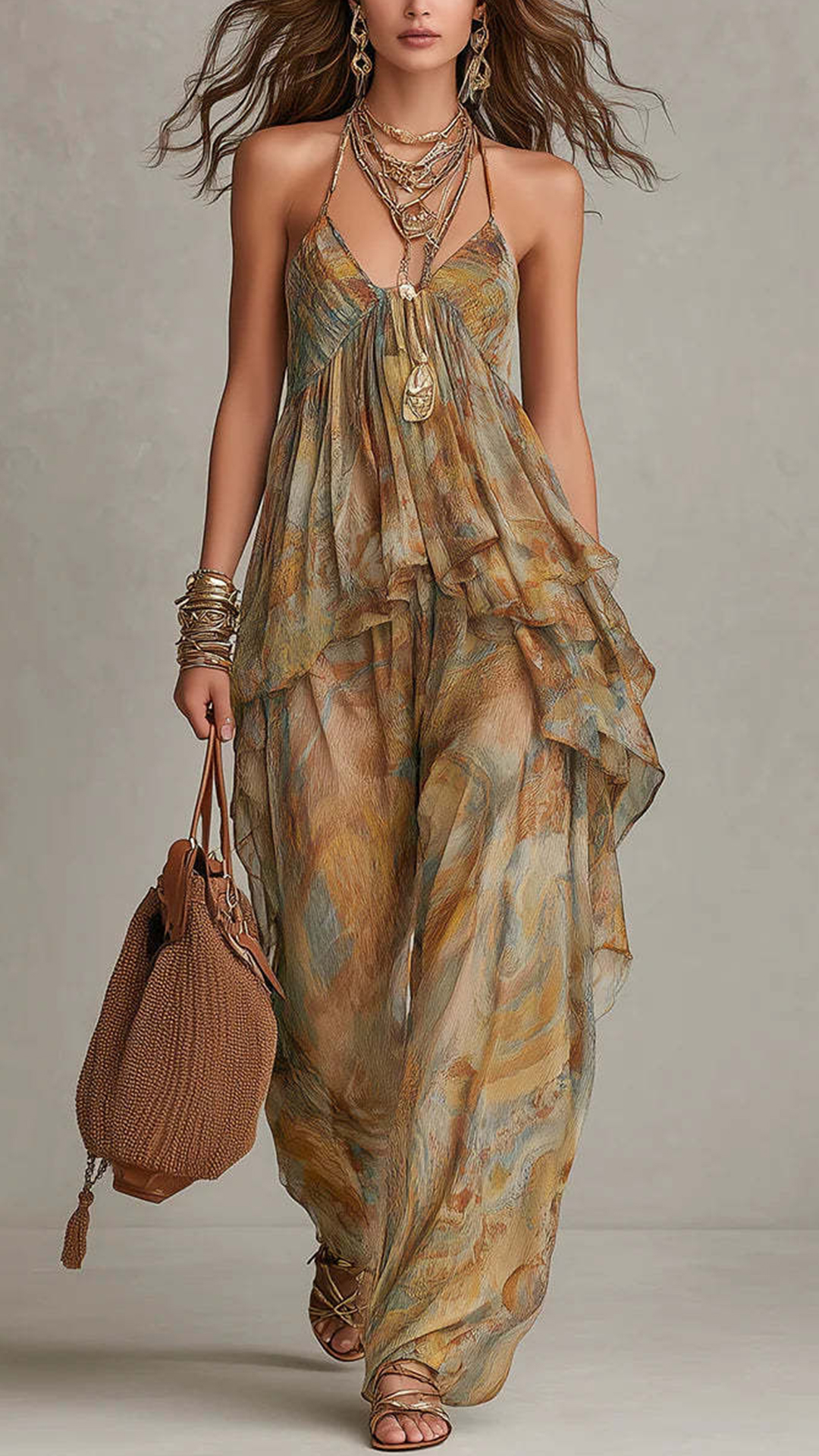 Women's Cotton-Blend Halter Printed Wide-Leg Pants Set - Nordfashionstorm - Women's Clothing, Fashion for You - Nordfashionstorm.com