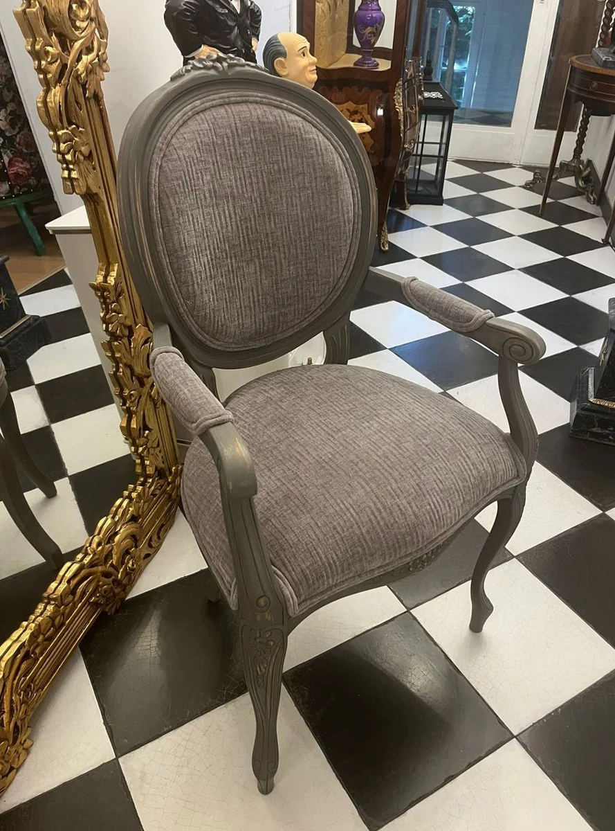 Luxury Baroque Dining Room Chair with Armrests Gray / Antique Gray - Baroque Furniture