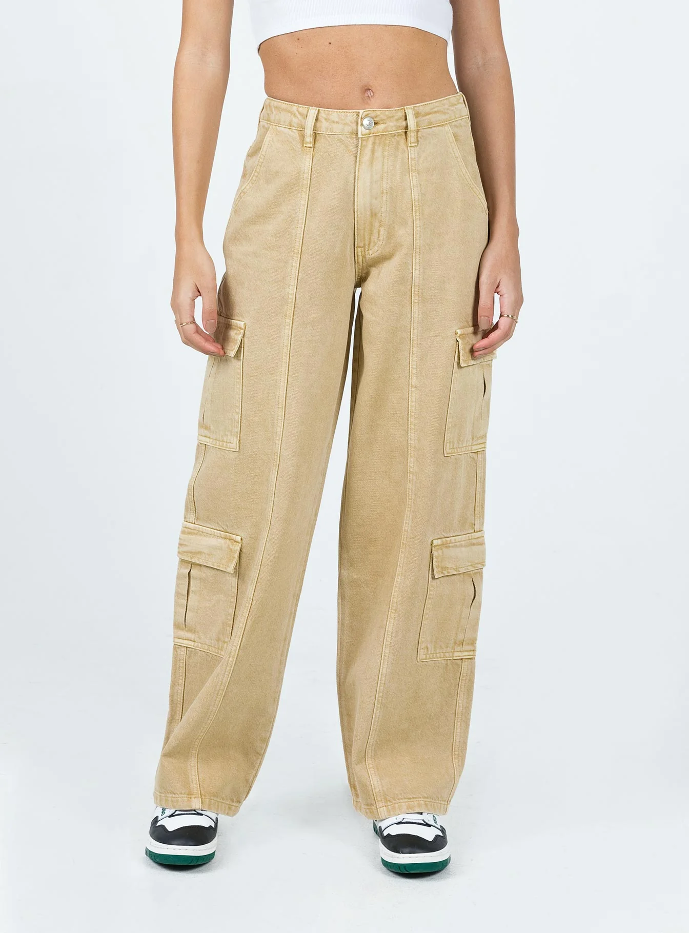 Locksley Mid Rise Baggy Cargo Jeans Beige