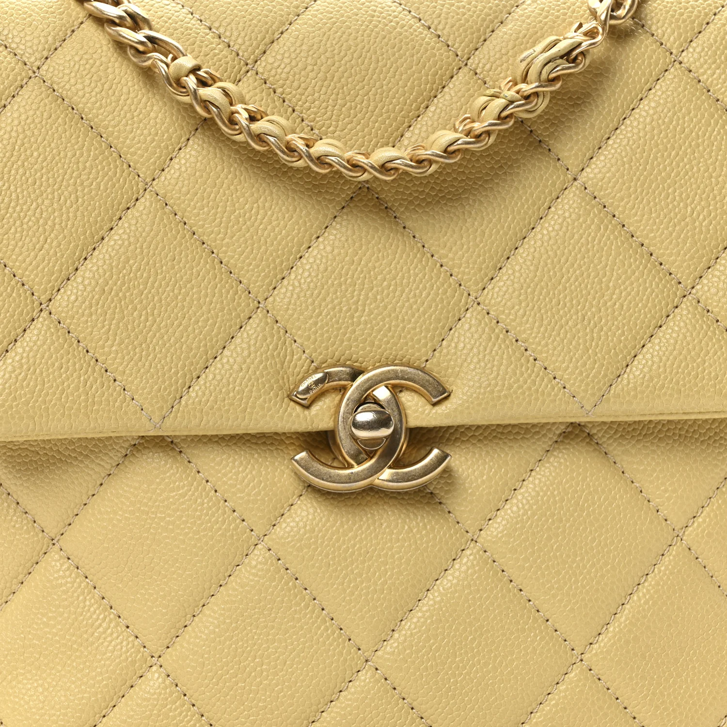 Shiny Caviar Quilted Chain Melody Backpack Yellow - Top Club