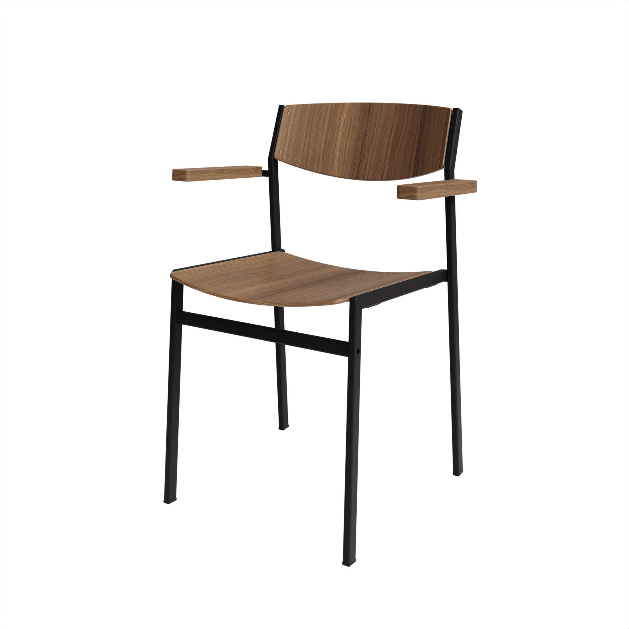 Dining 50 MA Hout - Frame RAL9005 Jet Black - Eiken Fineer Walnoot + arms Eiken Fineer Walnoot