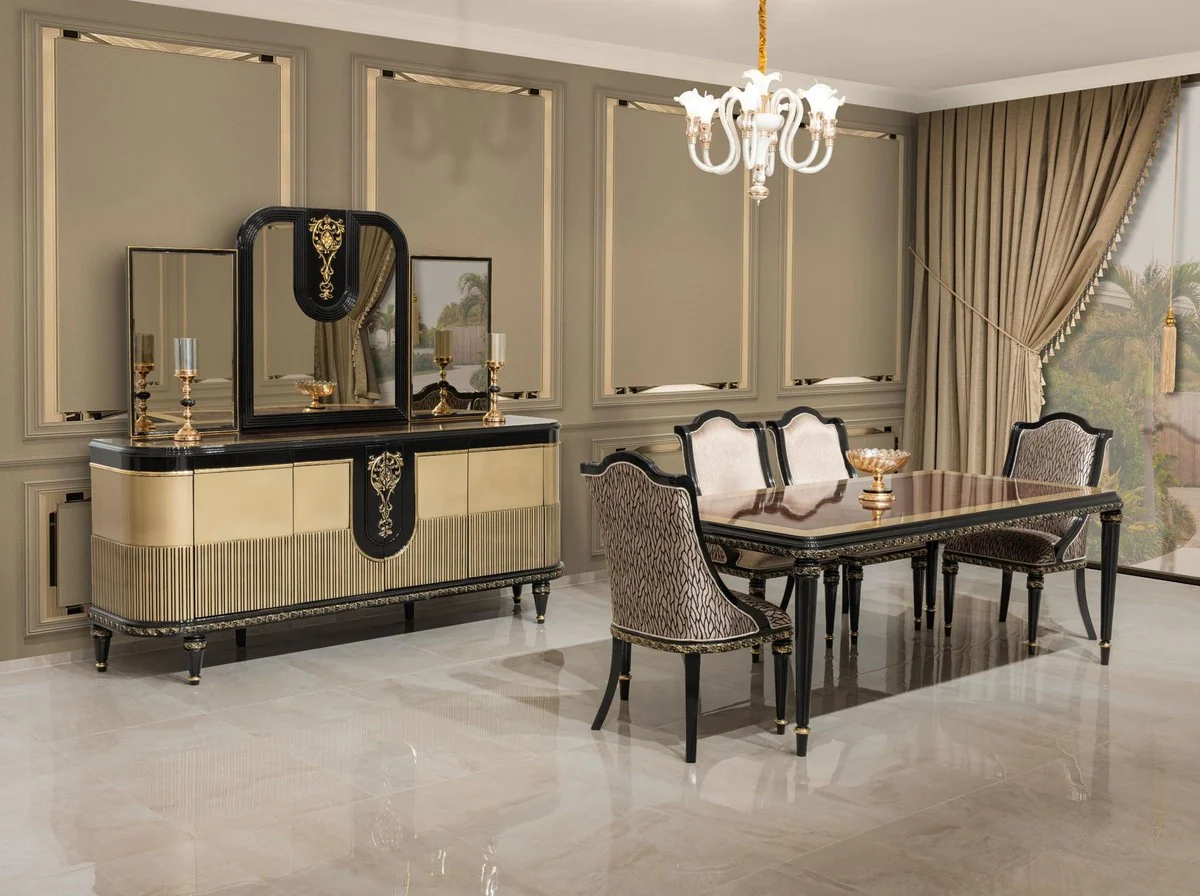 Luxury Baroque Dining Room Chair Set of 6 Silver / Black / Gold - Magnificent Baroque Style Kitchen Chairs - Luxury Baroque Style Dining Room Furniture - Baroque Dining Room Furniture - Baroque Style Furniture