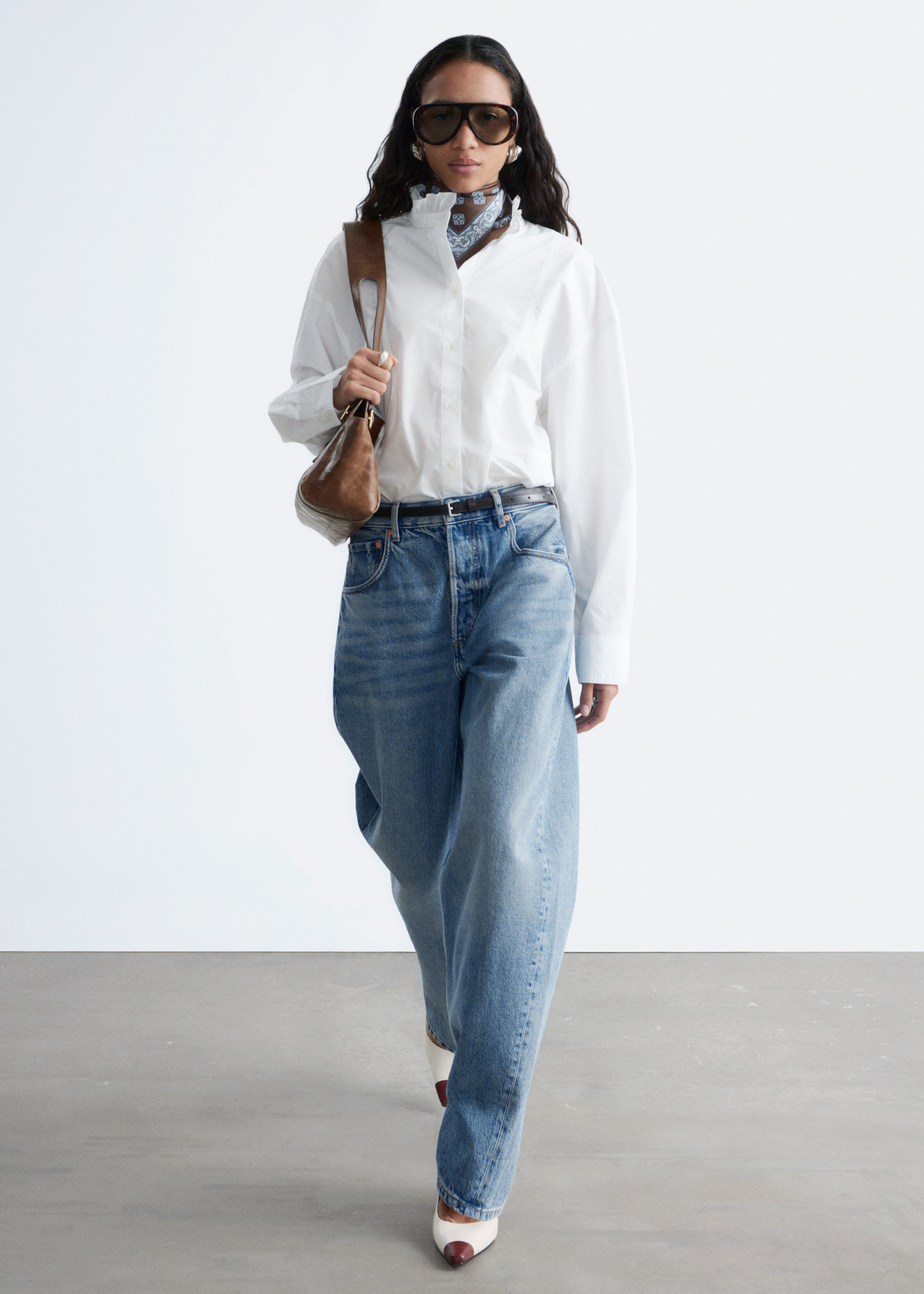 & Other Stories LONG STAND-COLLAR COTTON SHIRT