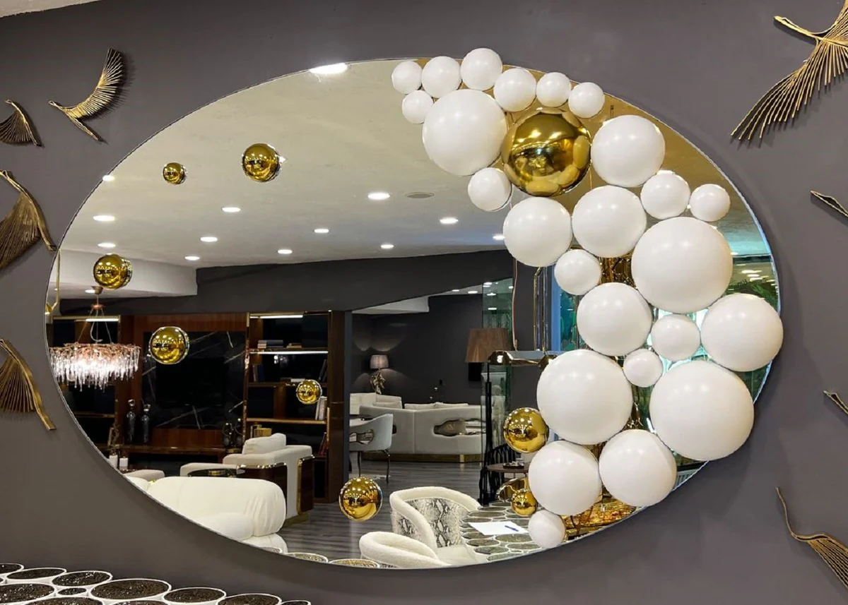 Luxury designer mirror white / gold 190 x H. 120 cm - Oval wall mirror - Cloakroom mirror - Luxury furniture - Hotel furniture - Designer furniture