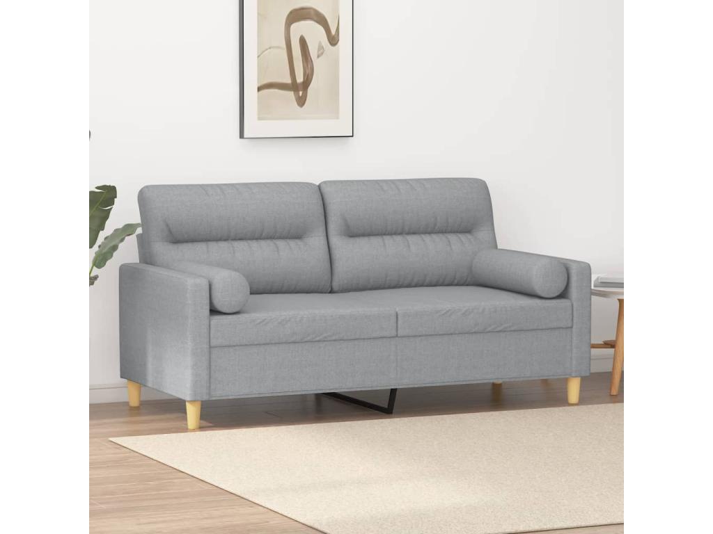 Sofá de 2 plazas con cojines tela gris claro 140 cm
