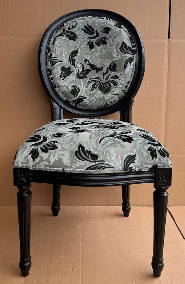 Luxury Baroque Dining Room Chair Gray / Black - Handmade Antique Style Chair with Elegant Pattern - Dining Room Furniture in Baroque Style - Baroque Furniture - Baroque Furnishings