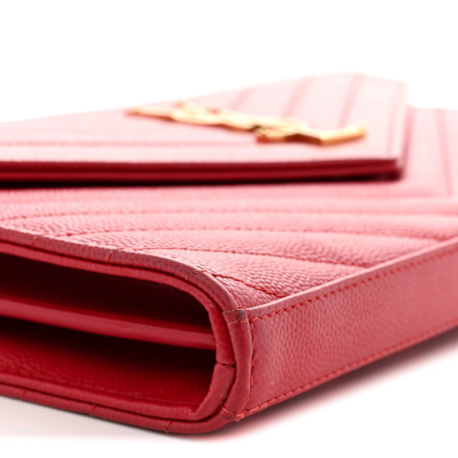 Grain De Poudre Matelasse Chevron Monogram Chain Wallet New Red - Top Club
