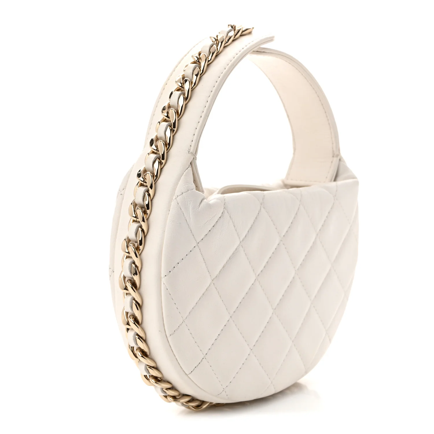 Lambskin Quilted Chain Around Pouch Hobo White - Top Club