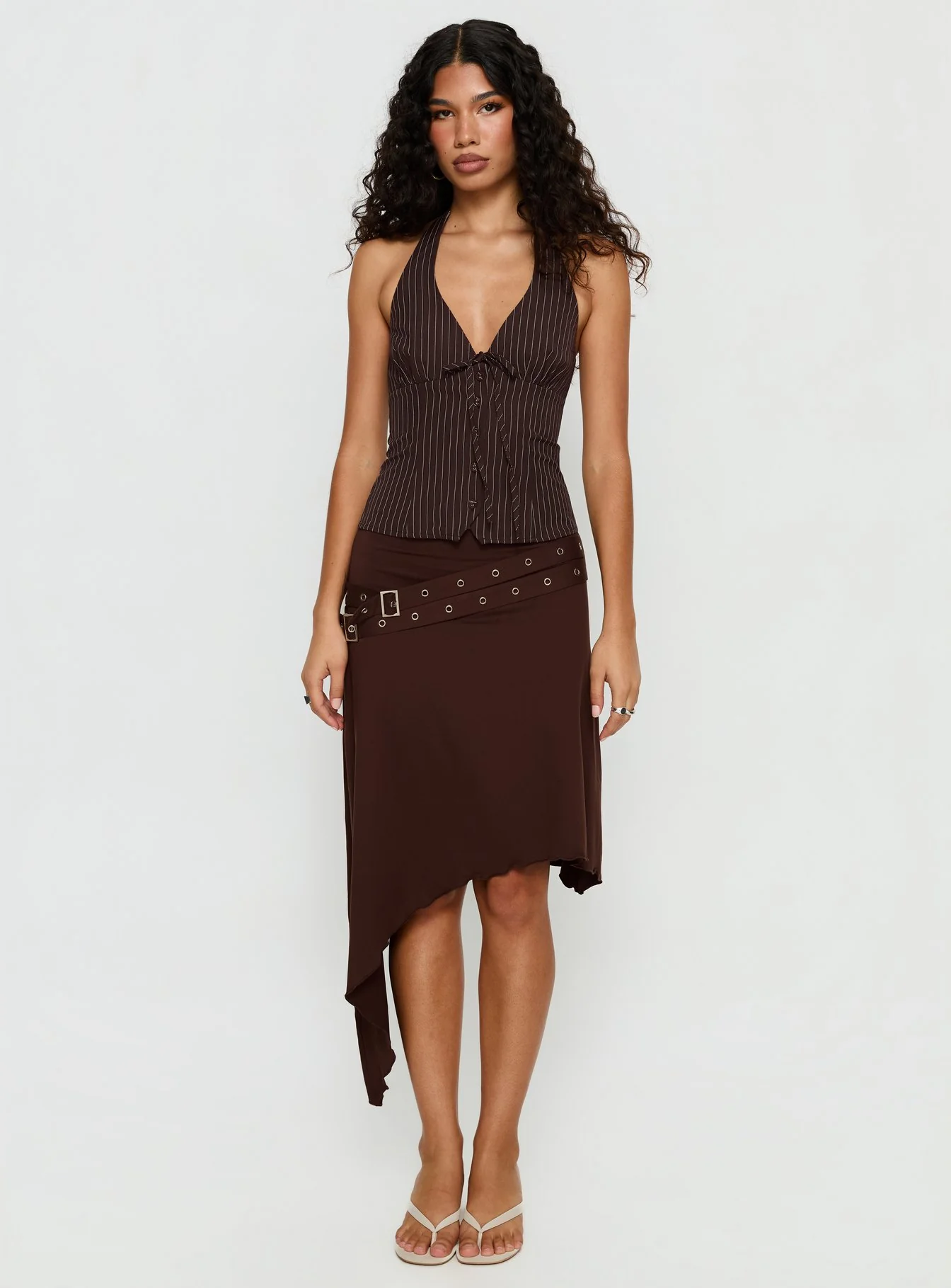 Nickole Halter Tailored Top Brown Stripe