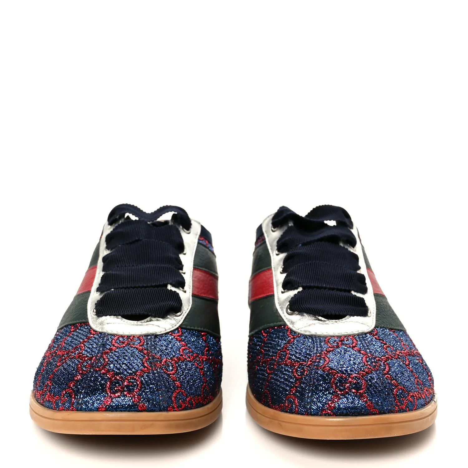 Lurex Calfskin Web GG Monogram Mens Falacer Sneakers 8.5 Iridescent Blue Iridescent Red Silver - Top Club