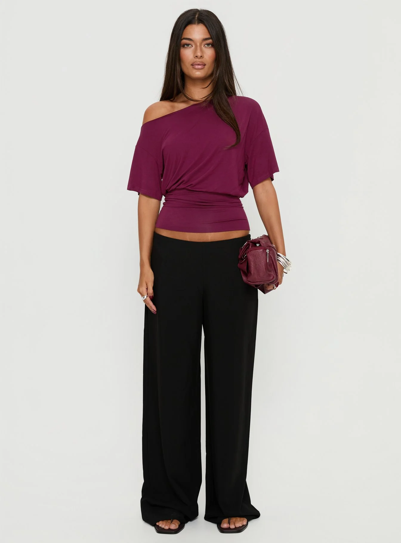 Ashlinn Off Shoulder Drapey Top Cherry Lacquer