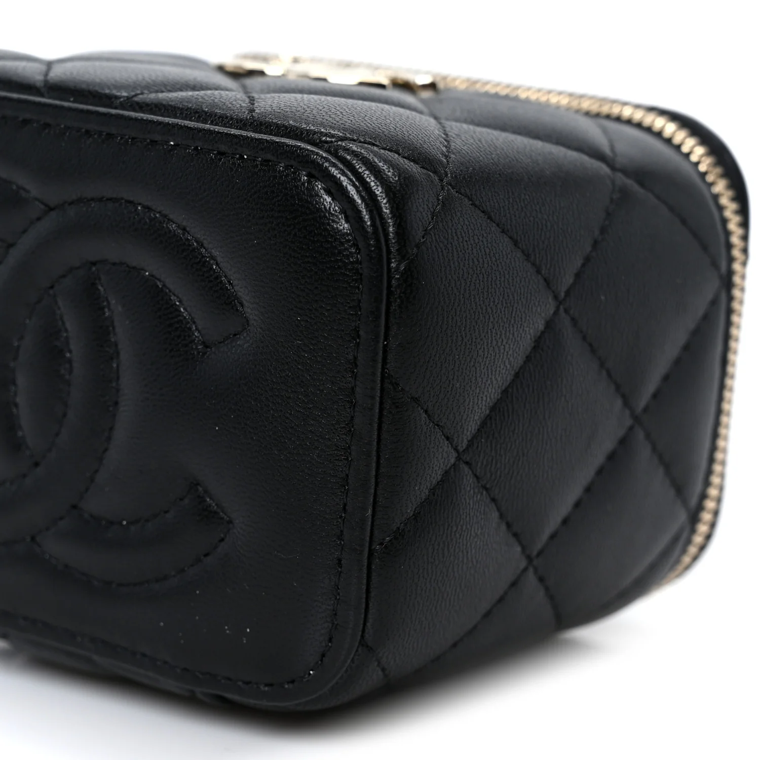 Lambskin Quilted Mini CC Crush Vanity Case With Chain Black - Top Club