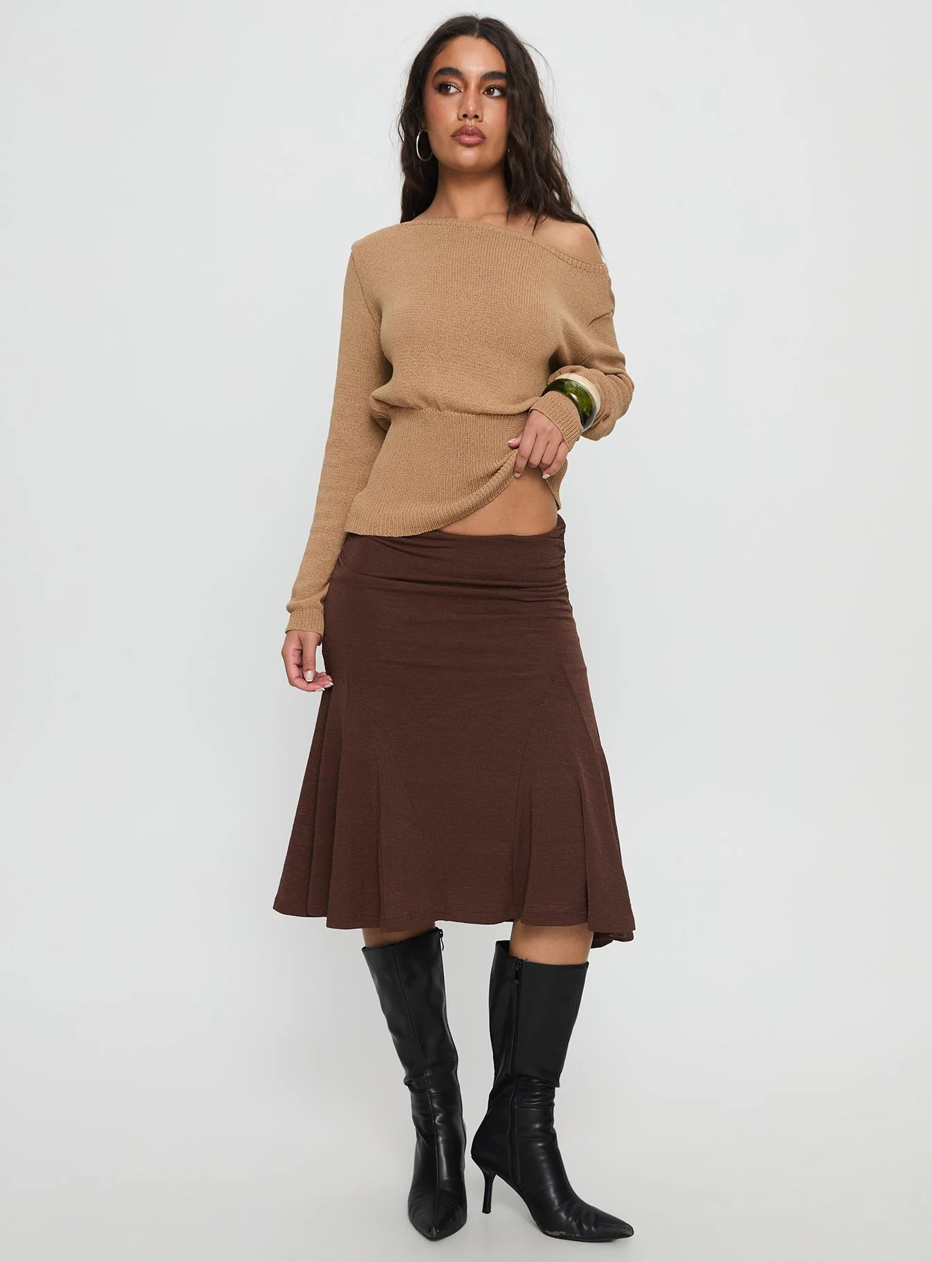 Lewish Low Rise Midi Skirt Chocolate