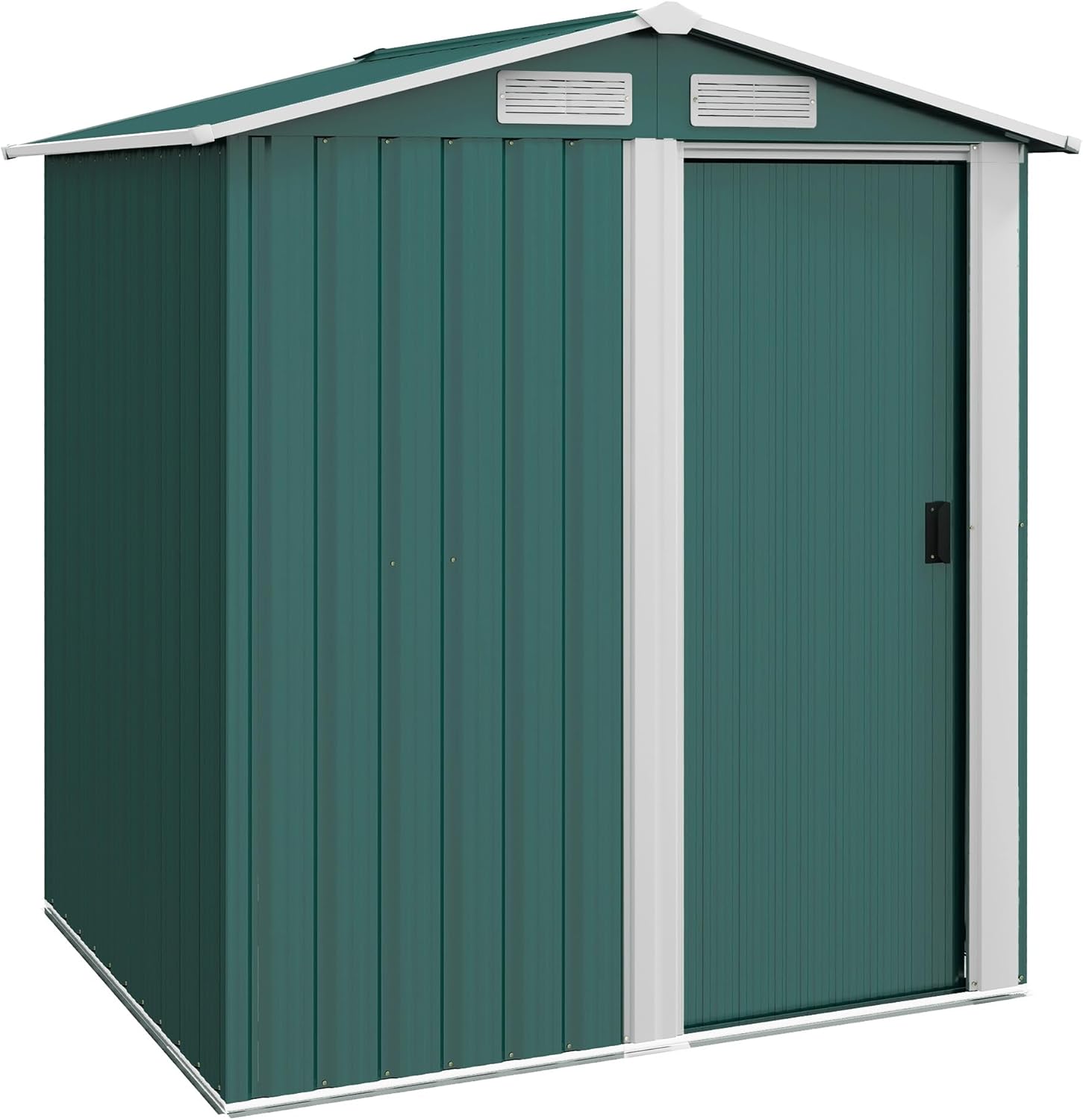 Outsunny Casetta da Giardino 1.7m² in Acciaio Zincato con kit Fondazione, Capanno da Giardino Porta Attrezzi con Tetto Inclinato, 4 Prese d'Aria, Porta Scorrevole, 152x132x188 cm, Verde
