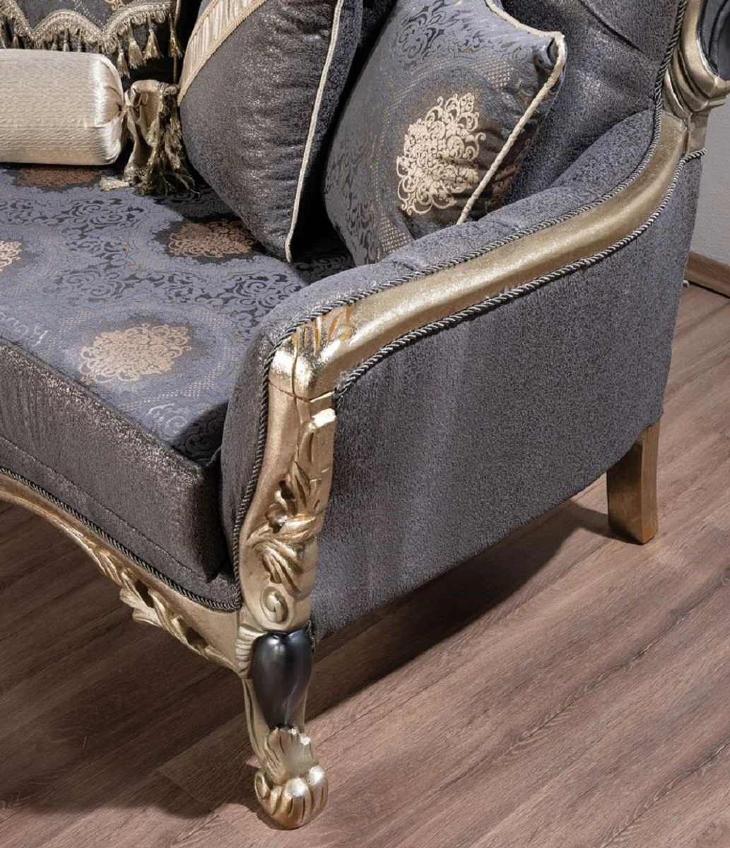 Luxury Baroque Living Room Set Purple / Antique Gold / Black - 2 Baroque Sofas & 2 Baroque Armchairs & 1 Baroque Coffee Table - Luxury Living Room Furniture in Baroque Style - Baroque Furniture