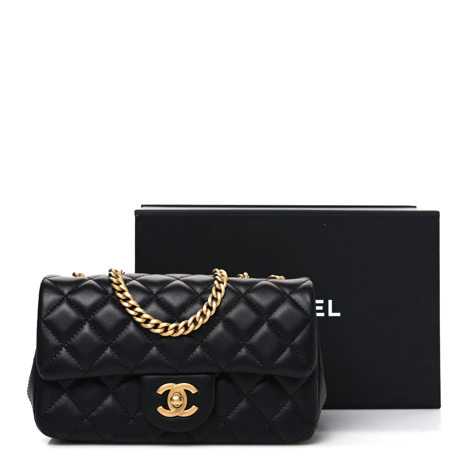 Lambskin Quilted Mini Rectangular Sweet Camellia Flap  Black - Top Club