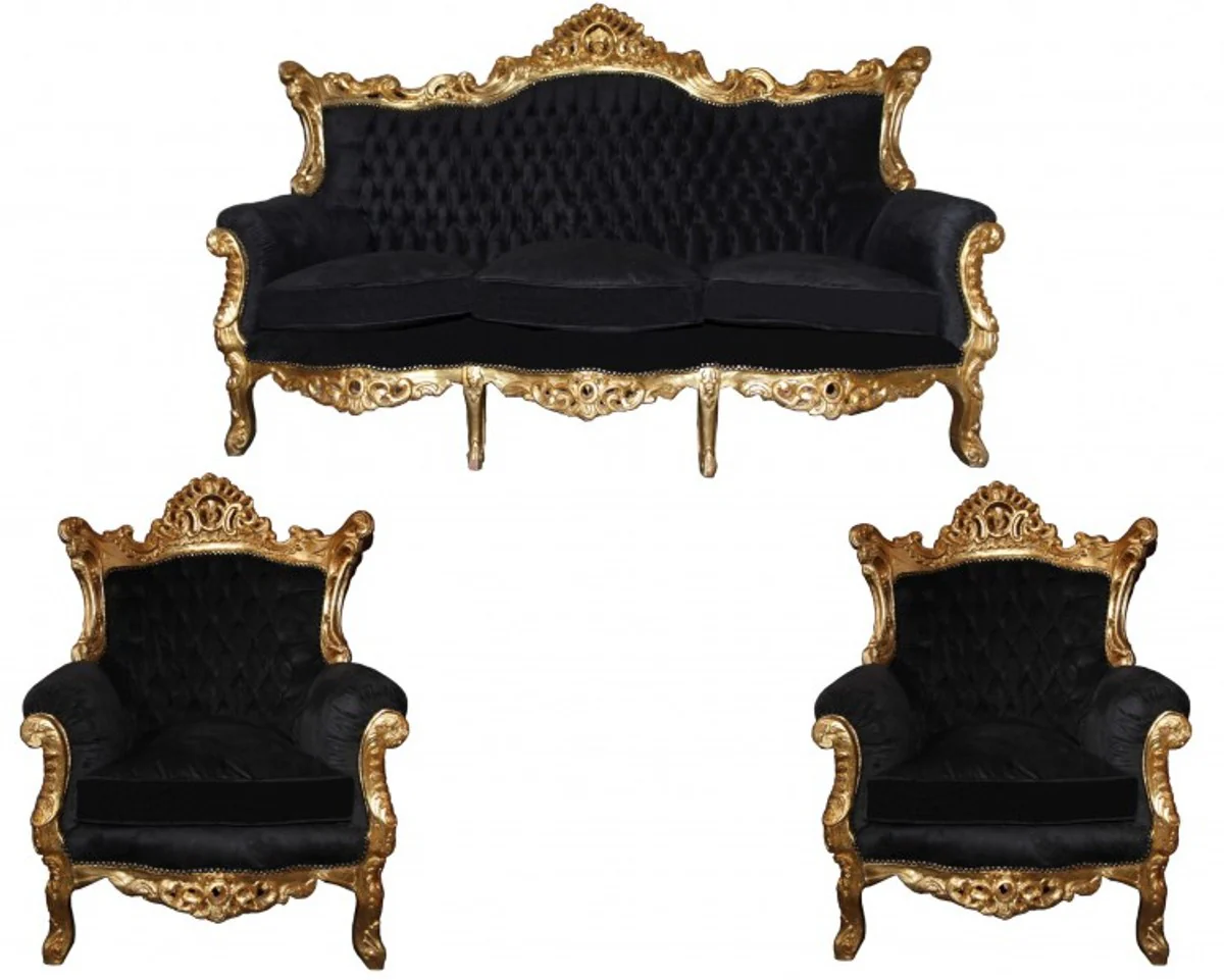 Baroque living room set Master Black / Gold Mod2 - 3-seater sofa + 2 armchairs