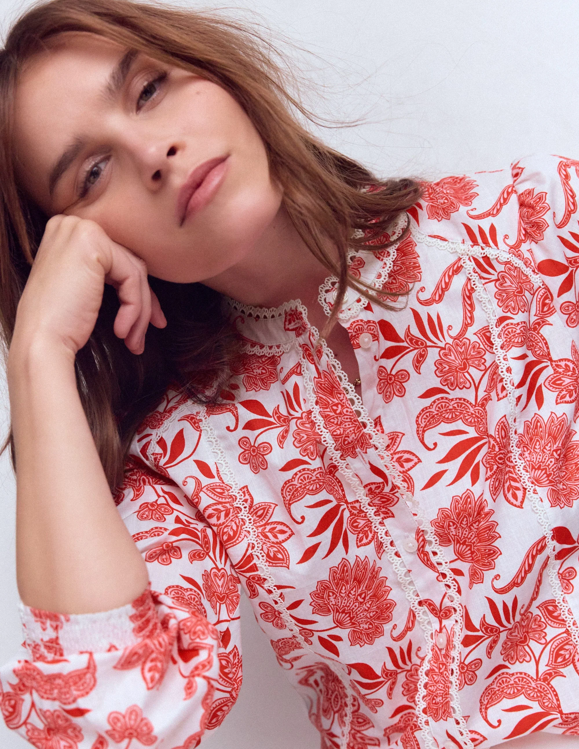 Rhea Baumwolloberteil mit Besatz-Orchideenrosa, Elegante Blüte