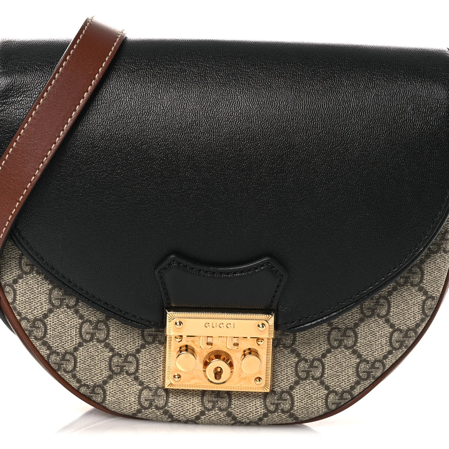 GG Supreme Monogram Calfskin Small Padlock Messenger Shoulder Bag Beige Black Cuir - Top Club