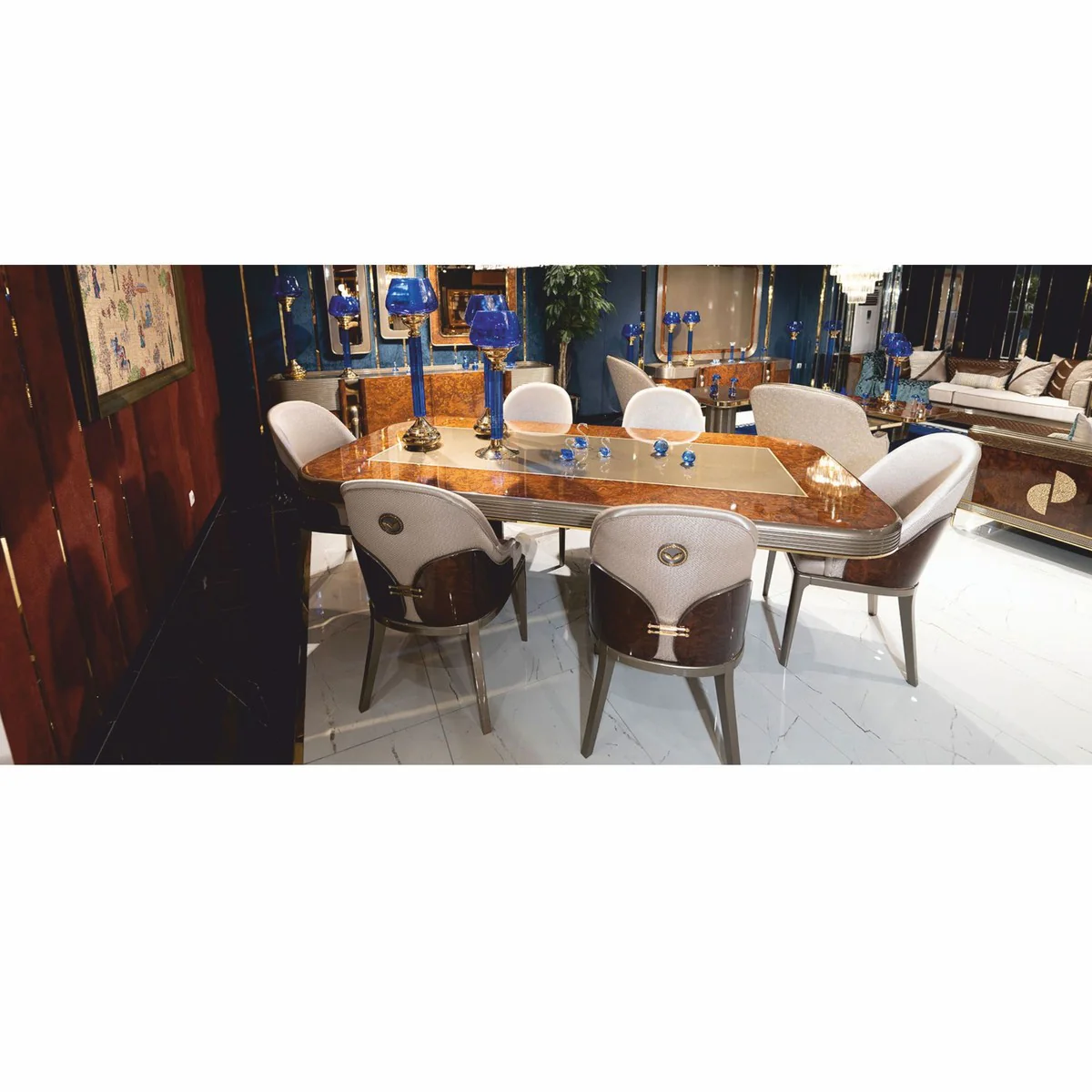 Luxury dining table brown / gold / gray 240 cm - dining room furniture