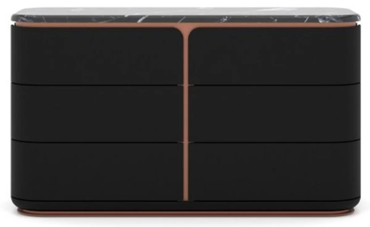 Luxury solid wood chest of drawers with 6 drawers black / copper 150 x 50 x H. 90 cm - Bedroom chest of drawers - Bedroom furniture - Luxury furniture - Luxury furnishings - Furniture luxury